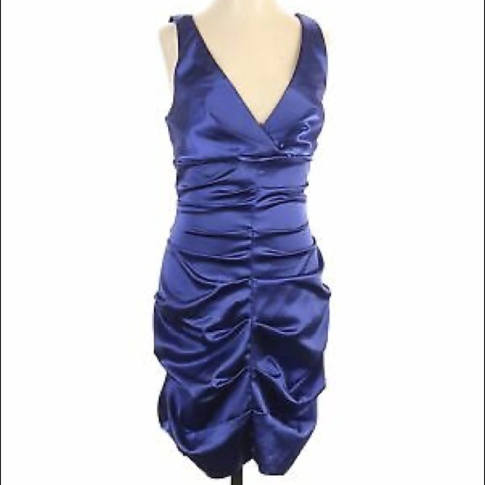 Blue satin cocktail mini dress